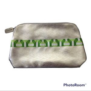 Clinique Silver Metallic Pouch | Cosmetic | Travel Bag With Pocket